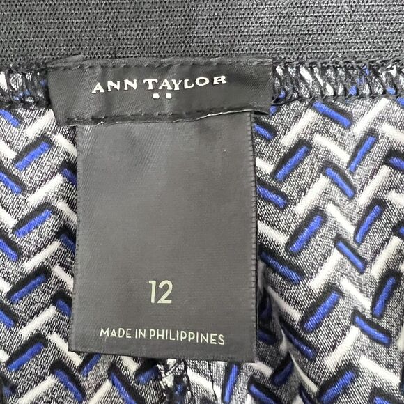 Ann Taylor Pants Womens 12 Black Blue Geometric Pull On Trousers Career Pockets - Picture 10 of 12
